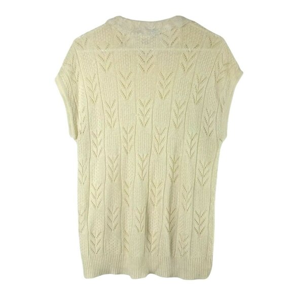 Chaus Womens Sleeveless Yellow Sweater Medium Lace Neck Vintage Preppy Knit - Picture 7 of 7